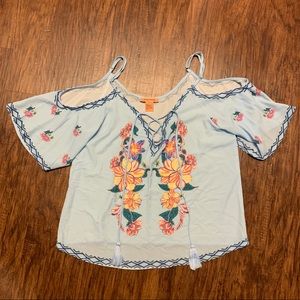 Sky Blue Floral Off the Shoulder Top